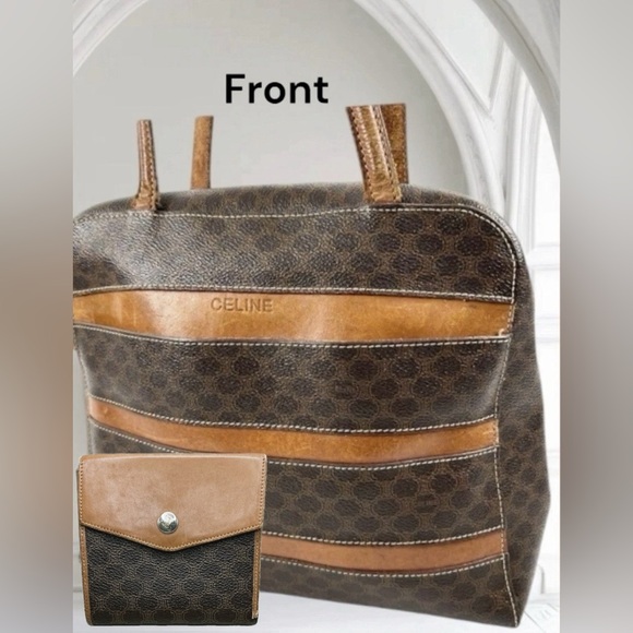 Celine brown leather pv Macadam handbag Clutch Set- COA - Picture 1 of 16
